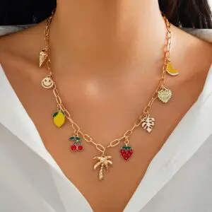 Bohemia Enamel Fruit Coconut Tree Heart Charm Necklace - ArtGalleryZen