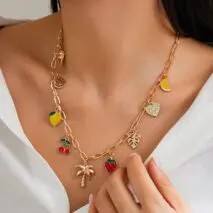 Bohemia Enamel Fruit Coconut Tree Heart Charm Necklace - ArtGalleryZen