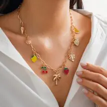 Bohemia Enamel Fruit Coconut Tree Heart Charm Necklace - ArtGalleryZen