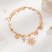 Bohemia Gold Tone Sun Moon Heart Pearl Pendant Necklace - ArtGalleryZen