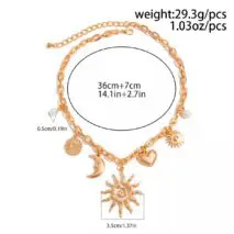 Bohemia Gold Tone Sun Moon Heart Pearl Pendant Necklace - ArtGalleryZen