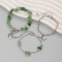 Bohemia Layered Dragonfly Tree Charm Turquoise Stone Bracelet Set - ArtGalleryZen