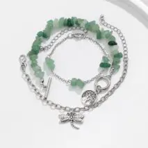 Bohemia Layered Dragonfly Tree Charm Turquoise Stone Bracelet Set - ArtGalleryZen