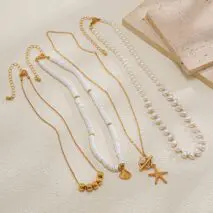 Bohemia Layered Shell Starfish Pendant Pearl Chain Necklace Set - ArtGalleryZen