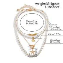 Bohemia Layered Shell Starfish Pendant Pearl Chain Necklace Set - ArtGalleryZen