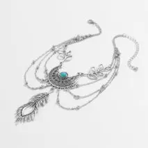 Bohemia Layered Turquoise Inlaid Feather Pendant Arm Chain - ArtGalleryZen