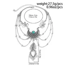 Bohemia Layered Turquoise Inlaid Feather Pendant Arm Chain - ArtGalleryZen