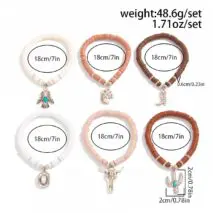 Bohemian 6pcs Cactus Cowboy Hat Charm Polymer Clay Beaded Bracelet Set - ArtGalleryZen