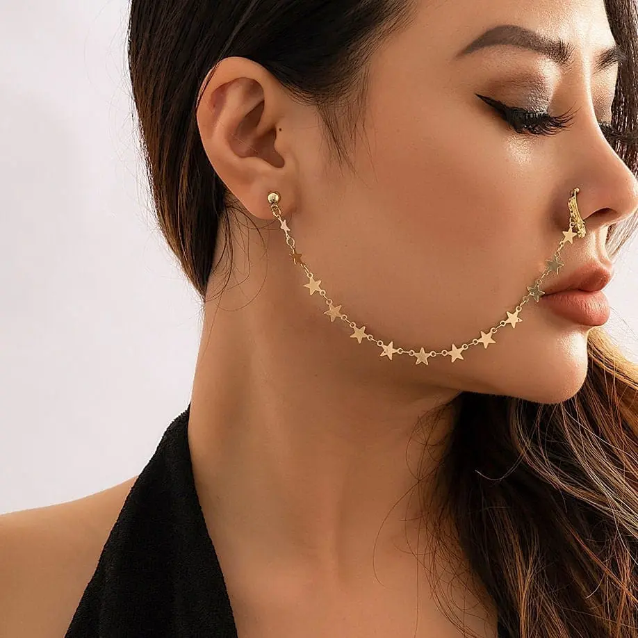 Bohemia No Piercing Nose To Ear Star Chain - ArtGalleryZen
