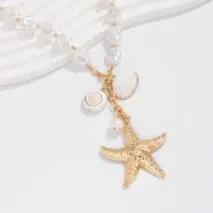 Bohemia Starfish Conch Pendant Pearl Chain Necklace - ArtGalleryZen