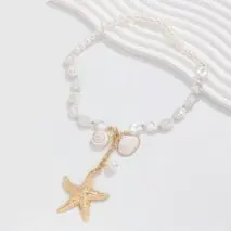 Bohemia Starfish Conch Pendant Pearl Chain Necklace - ArtGalleryZen