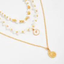 Boho 3pcs Conch Enamel Round Disk Pendant Pearl Chain Necklace Set - ArtGalleryZen