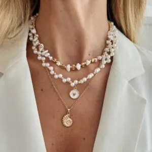 Boho 3pcs Conch Enamel Round Disk Pendant Pearl Chain Necklace Set - ArtGalleryZen
