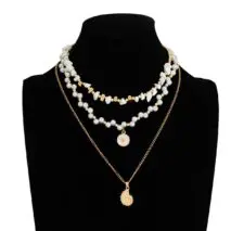 Boho 3pcs Conch Enamel Round Disk Pendant Pearl Chain Necklace Set - ArtGalleryZen
