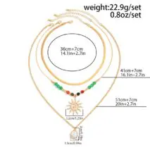 Boho 3pcs Sun Pearl Pendant Agate Bead Necklace Set - ArtGalleryZen