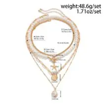 Boho 4Pcs Crystal Inlaid Starfish Conch Pendant Pearl Chain Necklace Set - ArtGalleryZen