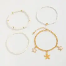 Boho 4Pcs Enamel Starfish Charm Pearl Seed Bead Anklet Set - ArtGalleryZen