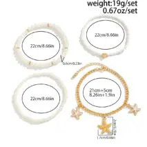 Boho 4Pcs Enamel Starfish Charm Pearl Seed Bead Anklet Set - ArtGalleryZen