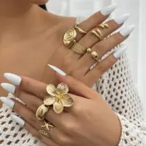 Boho 8pcs Flower Starfish Shell Stackable Open Ring Set - ArtGalleryZen