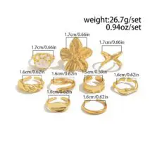 Boho 9pcs Chunky Flower Pearl Curved Waterdrop Open Ring Set - ArtGalleryZen