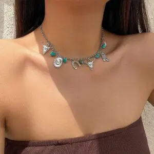 Boho Bull Boot Cowboy Hat Turquoise Charm Necklace - ArtGalleryZen