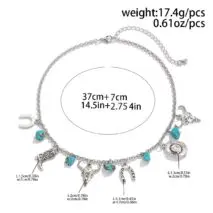 Boho Bull Boot Cowboy Hat Turquoise Charm Necklace - ArtGalleryZen