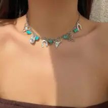 Boho Bull Boot Cowboy Hat Turquoise Charm Necklace - ArtGalleryZen