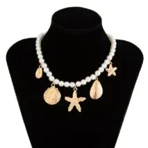 Boho Chunky Conch Shell Starfish Pendant Pearl Chain Necklace - ArtGalleryZen