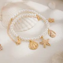 Boho Chunky Conch Shell Starfish Pendant Pearl Chain Necklace - ArtGalleryZen