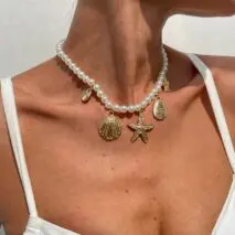 Boho Chunky Conch Shell Starfish Pendant Pearl Chain Necklace - ArtGalleryZen