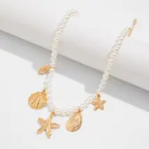 Boho Chunky Conch Shell Starfish Pendant Pearl Chain Necklace - ArtGalleryZen