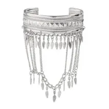 Boho Chunky Layered Leaf Tassel Embossed Pattern Arm Cuff - ArtGalleryZen