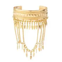 Boho Chunky Layered Leaf Tassel Embossed Pattern Arm Cuff - ArtGalleryZen