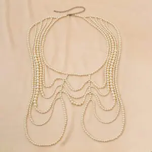 Boho Dainty Layered Gold Silver Tone Pearl Waist Chain Body Chain - ArtGalleryZen