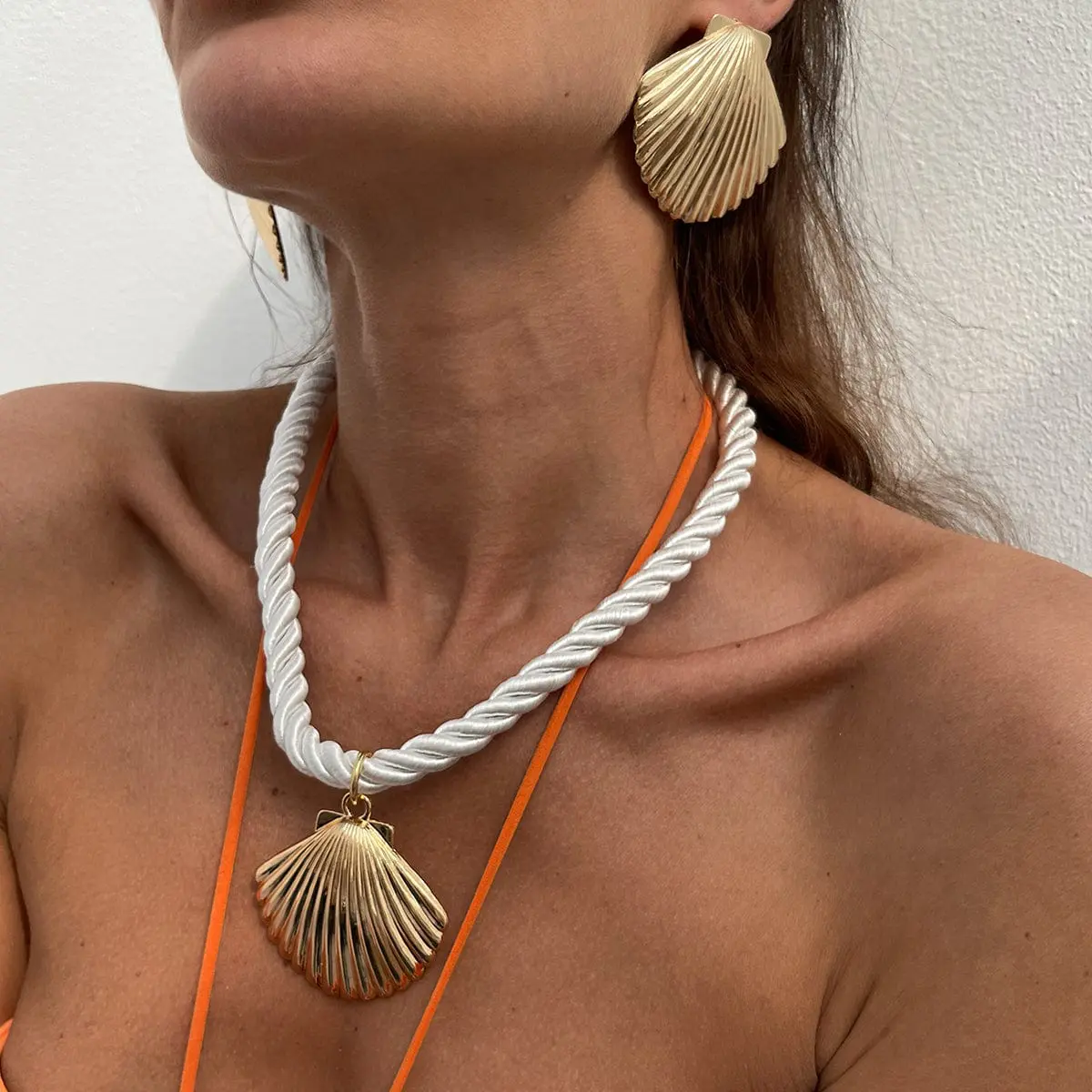 Boho Gold Silver Plated Shell Pendant Necklace Earrings Set - ArtGalleryZen