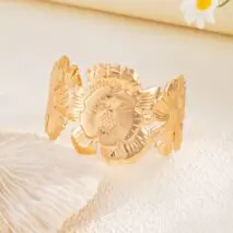 Boho Gold Silver Tone Chunky Flower Bangle Bracelet - ArtGalleryZen