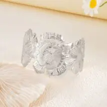 Boho Gold Silver Tone Chunky Flower Bangle Bracelet - ArtGalleryZen
