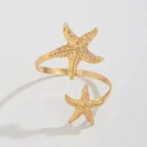 Boho Gold Silver Tone Textured Starfish Arm Cuff - ArtGalleryZen