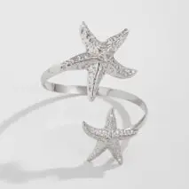 Boho Gold Silver Tone Textured Starfish Arm Cuff - ArtGalleryZen