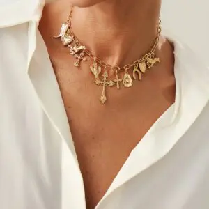 Boho Gold Tone Cross Cactus Cowboy Hat Charm Necklace - ArtGalleryZen