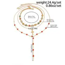 Boho Layered Cross Pendant Rhinestone Crystal Chain Y Necklace Set - ArtGalleryZen