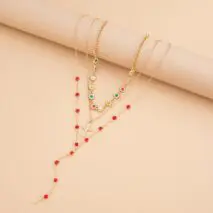 Boho Layered Cross Pendant Rhinestone Crystal Chain Y Necklace Set - ArtGalleryZen