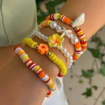 Boho Layered Flower Starfish Conch Polymer Clay Beaded Bracelet Set - ArtGalleryZen