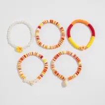 Boho Layered Flower Starfish Conch Polymer Clay Beaded Bracelet Set - ArtGalleryZen