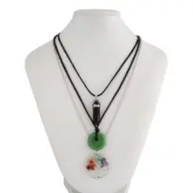 Boho Layered Healing Crystal Family Tree Pendant Wax Cord Necklace Set - ArtGalleryZen