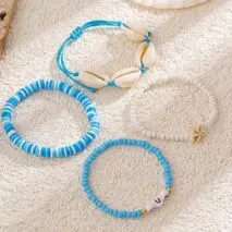 Boho Layered Shell Starfish Polymer Clay Letter Beaded Bracelet Set - ArtGalleryZen