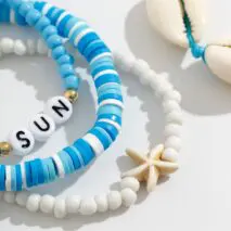 Boho Layered Shell Starfish Polymer Clay Letter Beaded Bracelet Set - ArtGalleryZen