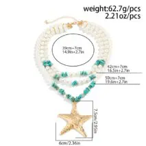 Boho Layered Textured Star Pendant Turquoise Pearl Chain Necklace - ArtGalleryZen