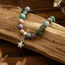 Boho Star Pendant Chalcedony Beaded Bracelet - ArtGalleryZen