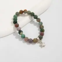 Boho Star Pendant Chalcedony Beaded Bracelet - ArtGalleryZen